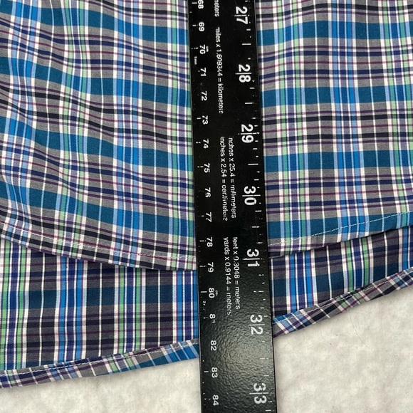 Eton Shirt Mens 43 17 Blue Purple Green Plaid Button‎ Down York 100% Cotton - Picture 5 of 10